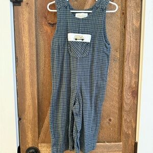 Strasburg Blue Checkered Kids Overalls with Car Patch